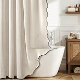 MIULEE Natural Scalloped Linen Shower Curtain 72W x 72L | 12 metal hooks, Linen scalloped, waterproof washable, thick heavy c