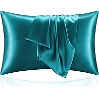 BEDELITE Satin Silk Pillowcase for Hair and Skin, Teal Pillow Cases Standard Size Set of 2 Pack Super Soft Pillow Case with E