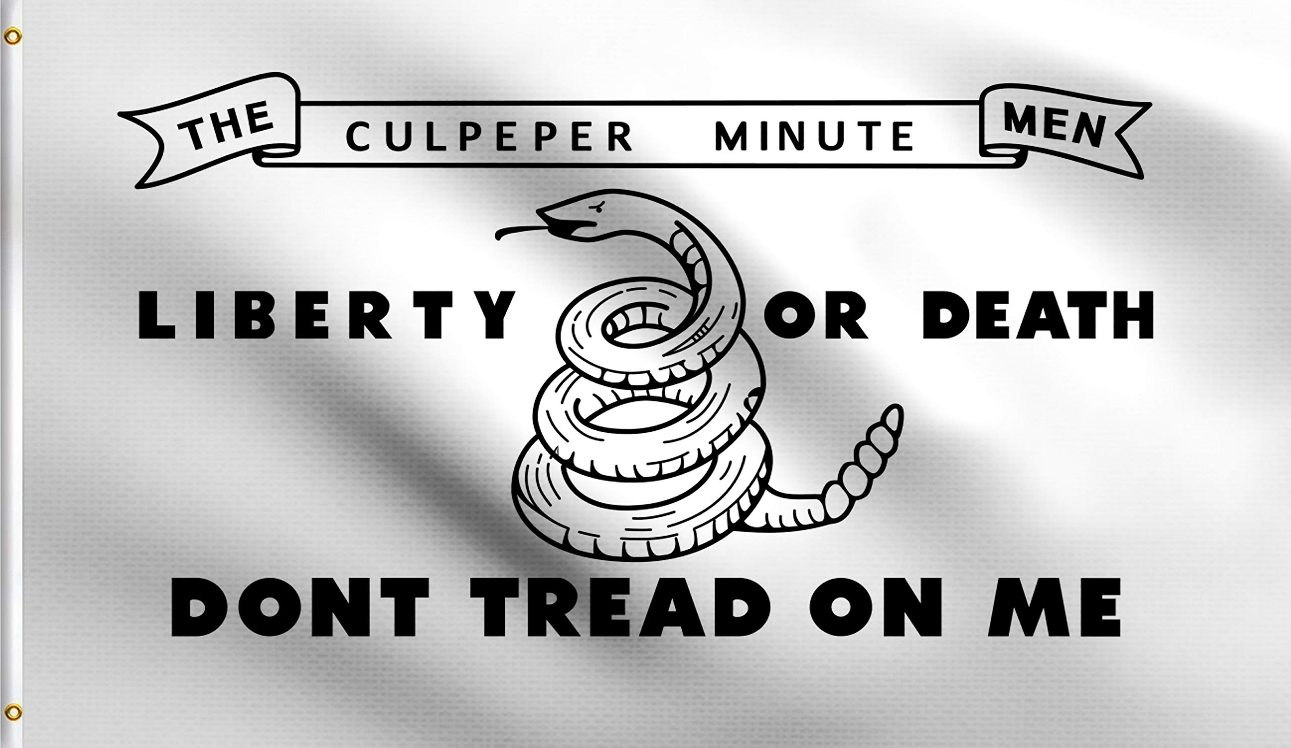 DMSE Gadsden Culpeper Liberty Or Death Minute Men White Black Flag 3X5 Ft Foot 100% Polyester 100D Flag UV Resistant (3'X5' Ft Foot)