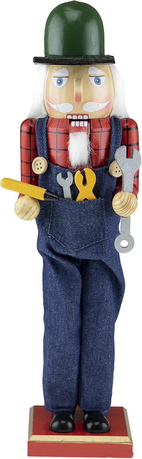 Nutcrackers - Clever Creations Mechanic 15 Inch Traditional Wooden Nutcracker, Festive Christmas Décor for Shelves and Tables