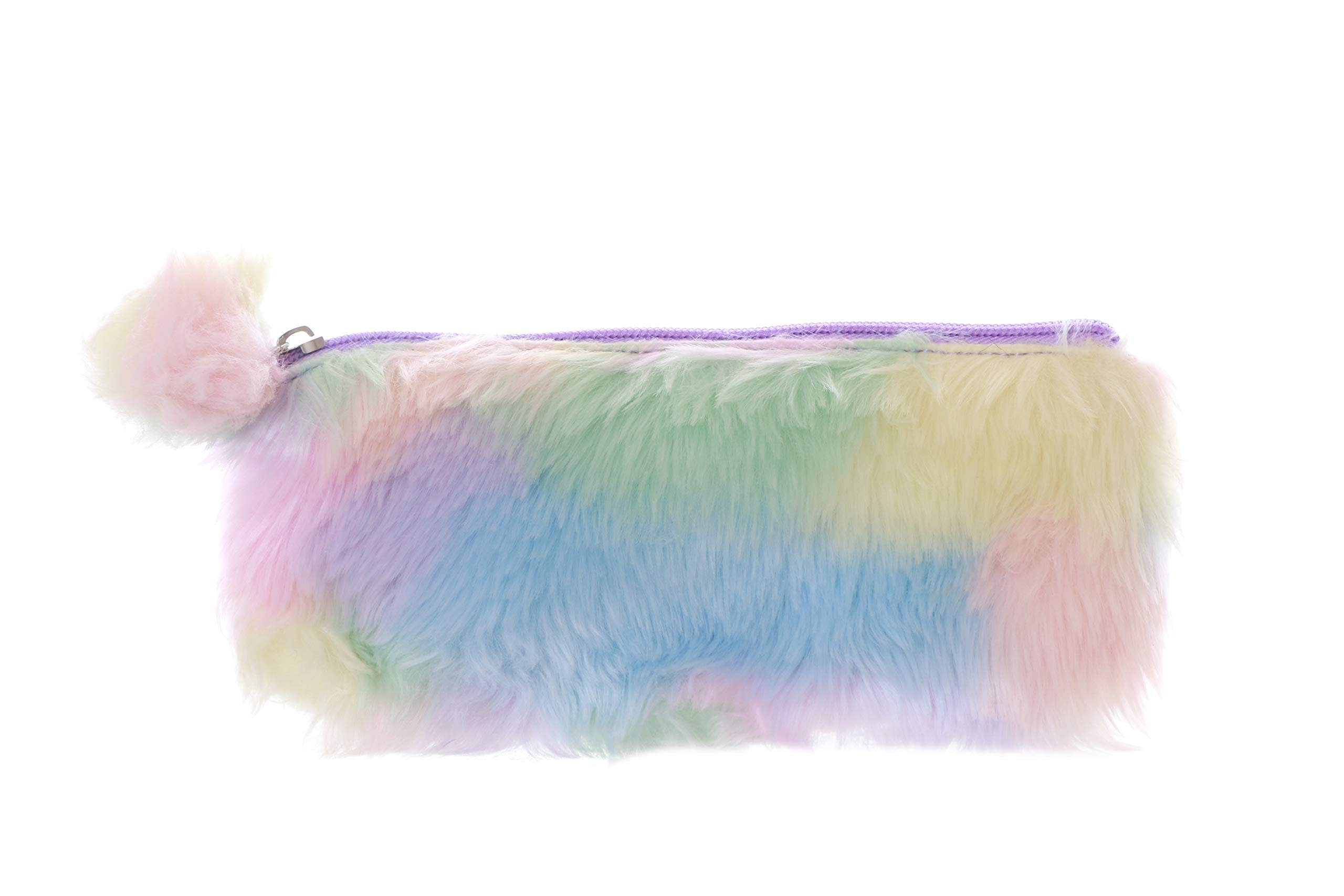Harajuku LB-113 Plush Fur Purple Colourful Faux Leather Pom Pom Bunny Pencil Case Cosmetic Bag Pastel Goth Japan