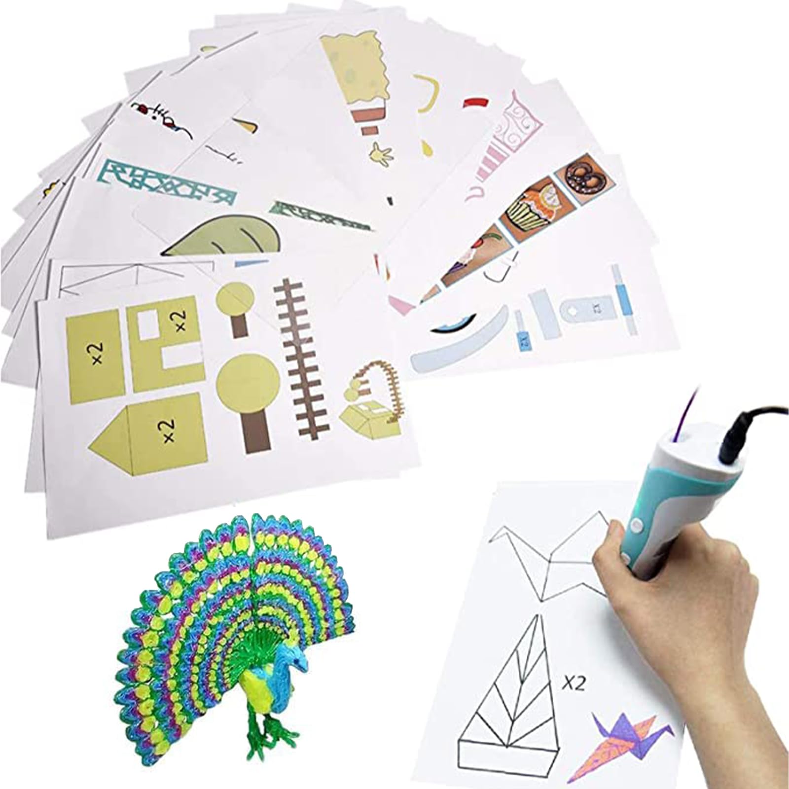 Photo 1 of 3D Printer Drawing Molds Paper Stencils for 3D Printing Pen,Printing Paper Painting Graffiti Template for 3D Pen DIY Gift Present, 20 Sheets 40 Patterns with a PVC Transparent Board.