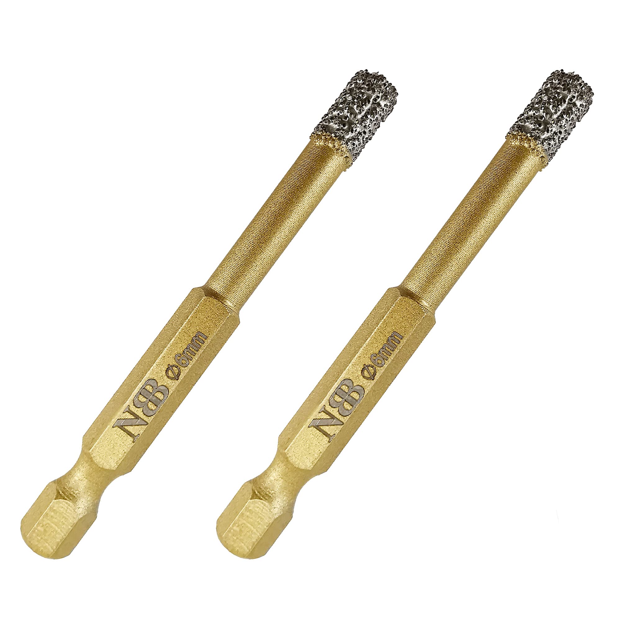 NBB Brazed Diamond Drill Bits with Hex Shank E6.3mm, Fast Connect, Dry or Wet Drilling on Porcelain, Ceramic, Tile, Granite, Marble, Used on Corded or Cordless Pistol Drill or Bench Drill (6mm x2pcs) โ image 1