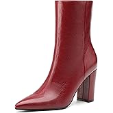 NEWBELLA Women's British Style Ankle Boots - Fashionable Vegan Leather Short Boots, Versatile Chunky Heel Booties for Everyday Wear