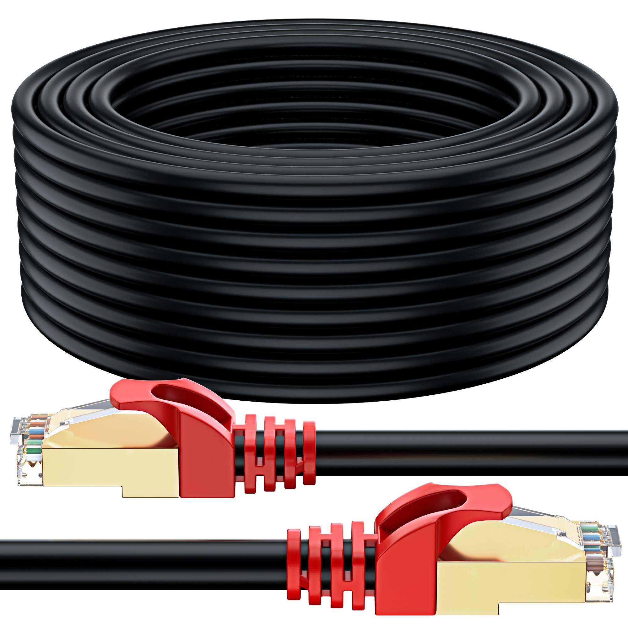 MutecPower 75m CAT 7 Outdoor waterproof Direct Burial RJ45 Ethernet Network Cable - SFTP - 600 Mhz - Black 75 meter with Cable Ties & Clips