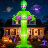 MICOCAH 10FT Alien Halloween Inflatables Outdoor UFO Decorations with LEDs | Large Size, See from Afar, Waterproof Fabric, Powerful Blower, Fast Inflation, Yard, Lawn, Garden, Holiday Blowups Decor