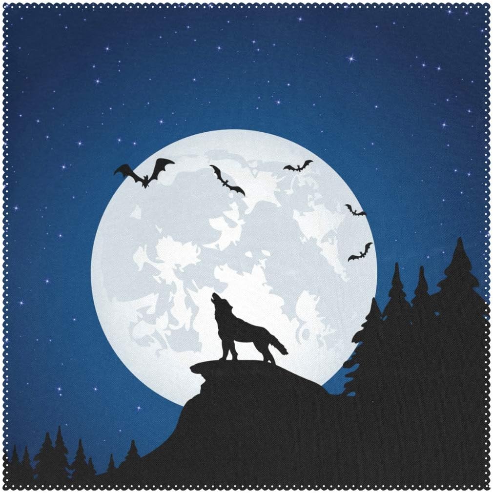 Placemats Full Moon Night Wolf Bat 12x12 inch one piece Heat Resistant Non Slip for Dinning Table
