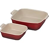 Le Creuset Stoneware Heritage Set of 2 Square Dishes , Small - 0.5 qt. & Medium - 2 qt., Cerise