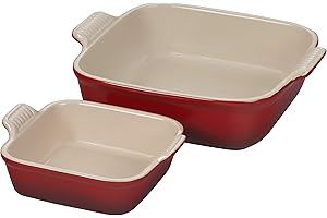 Le Creuset Stoneware Heritage Set of 2 Square Dishes , Small - 0.5 qt. & Medium - 2 qt., Cerise