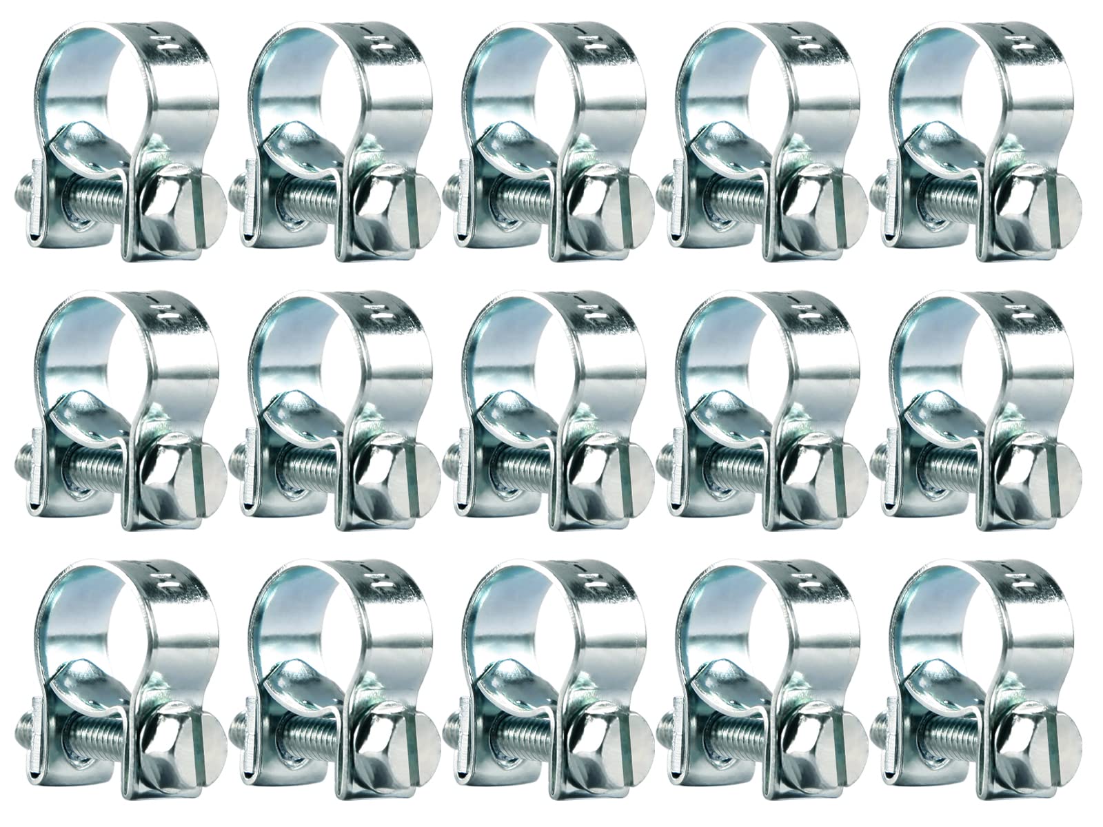 15Pcs Hose Clips 11-13mm Hose Clip Clamps Pipe Repair Clamp Mini Petrol Fuel Line Clamps Perfect for Securing Small Diameter Hoses Silver Iron Galvanized Non-Stainless Steel Material