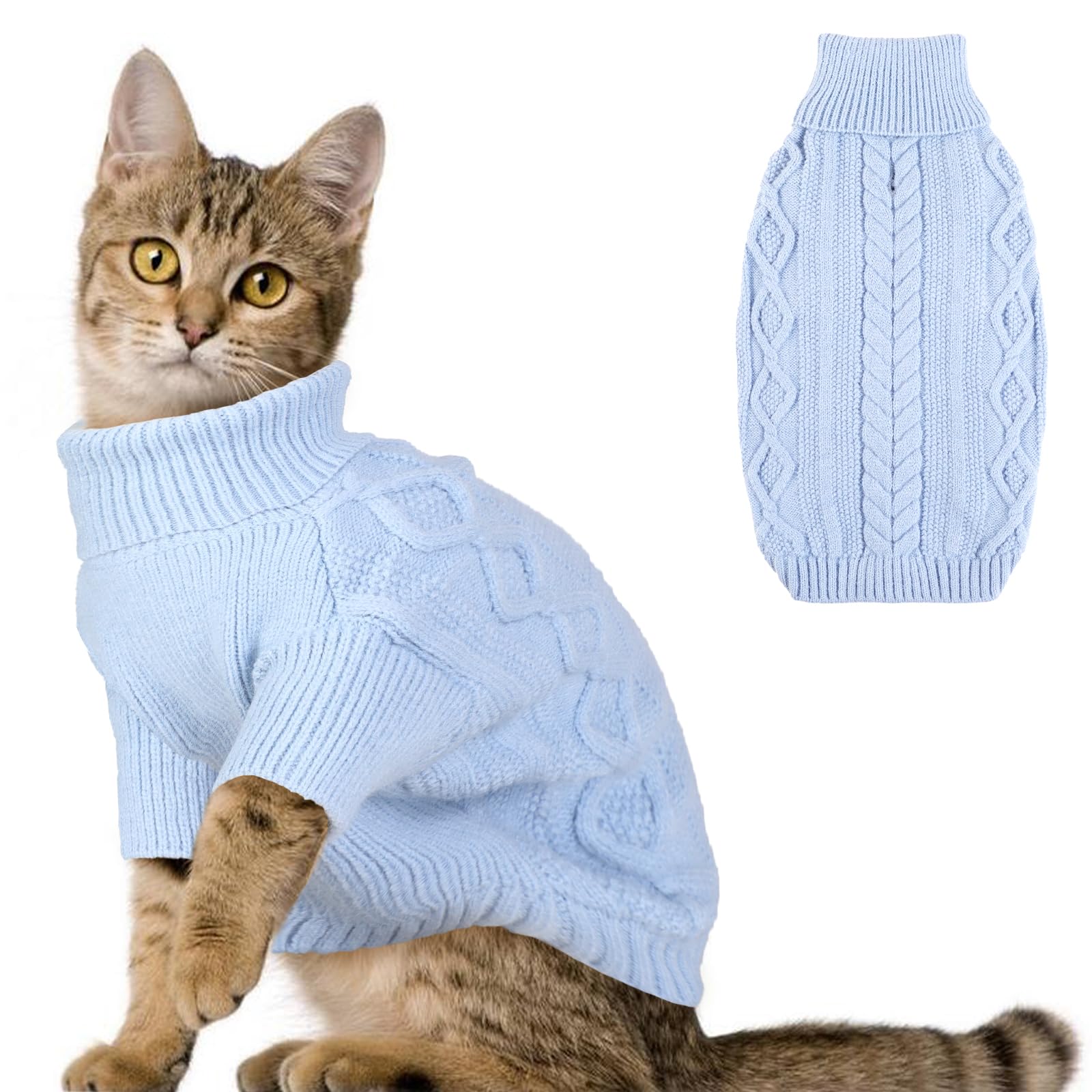 Hjumarayan Dog Jumpers Small, Knitted Jumpers for Small Dogs Cat, Warm Pet Clothes Outfit for Winter Outdoor, Soft Sweater Thick Coat for Mini Dachshund, Toy Poodle, Sky Blue S โ image 1