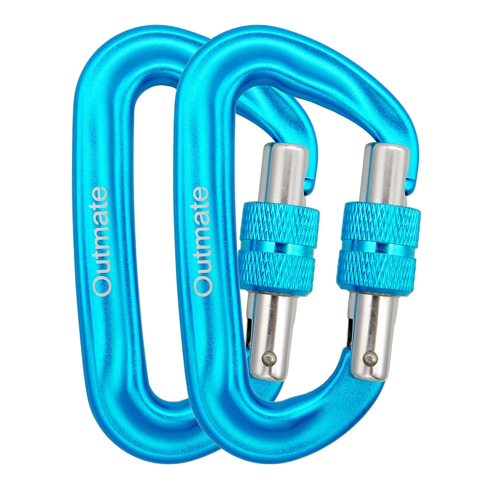 Outmate Carabiner Clip,12kN Aluminium Alloy Screwgate Carabiners,Heavy Duty Clips 2645lbs/1200kg,Perfect Gear for Hammocks Camping Hiking Keyring and Utility(Screw gate,2 Cyan)