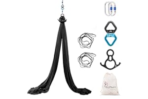 SKYPHAROS Aerial Silks Yoga Swing Set - 9/11 Yards Aerial Yoga Hammock Kit Anti-Gravity Flying for Fitness, Low/Non Stretch Nylon Tricot Fabric Hardware Included for Dance