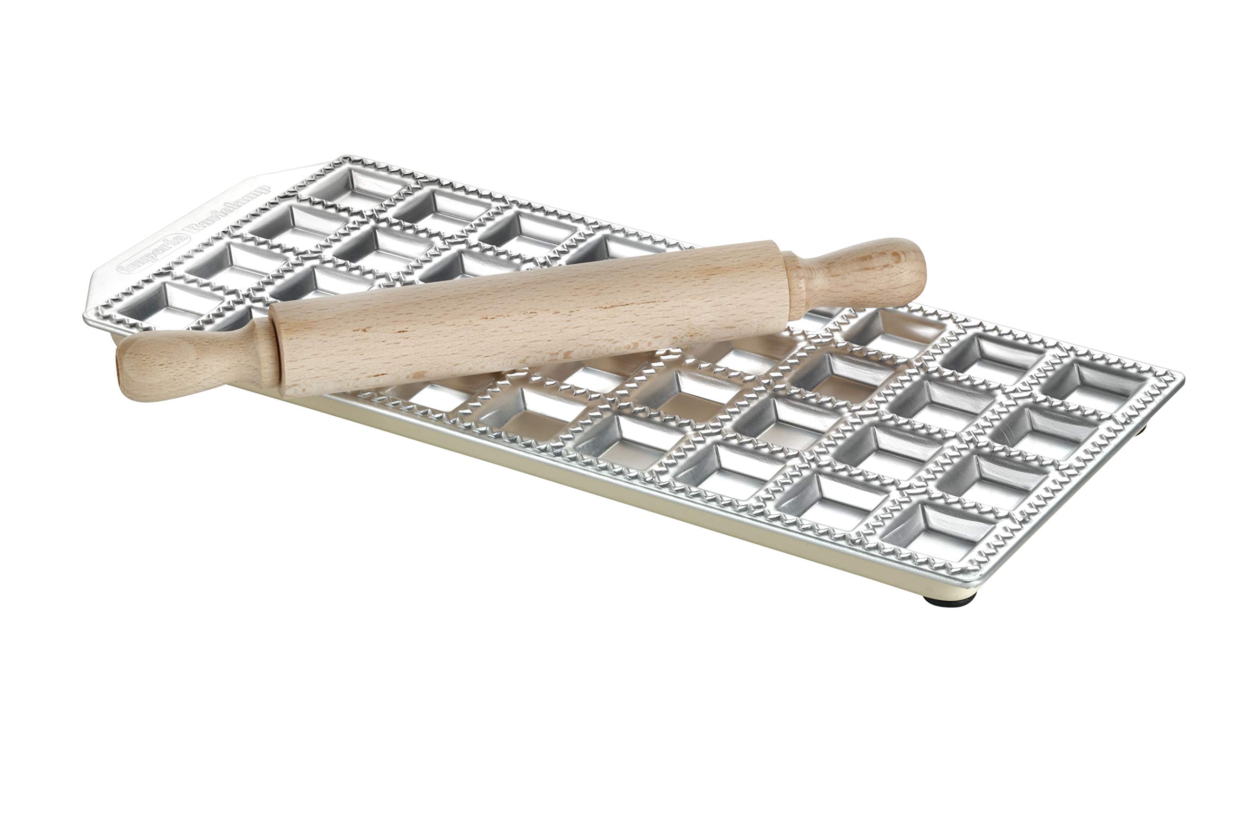 Imperia 36 Hole Ravioli Tray and Rolling Pin, Silver