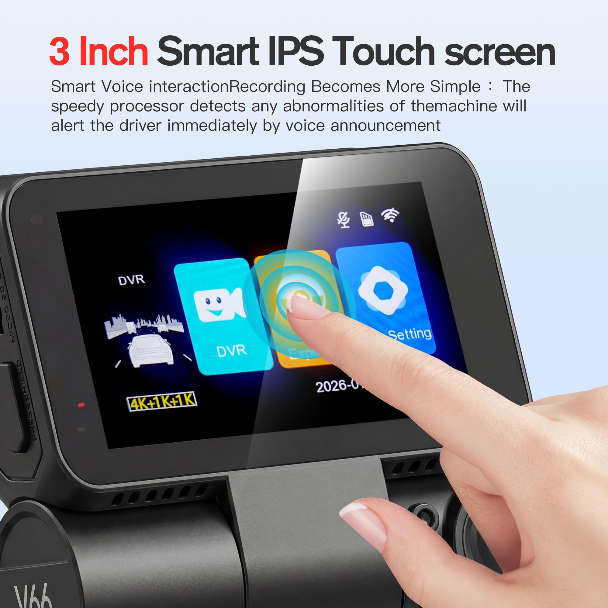 4K+1K+1K 3 Channel Dash Cam Front & Rear&Cabin Camera for Cars,Free 64GB Card, 5.8GHz WiFi 6 /GPS, G-Sensor, 170° Wide Angle, 3” IPS Smart Screen, 24H Parking,WDR,ADAS Support 512GB Max