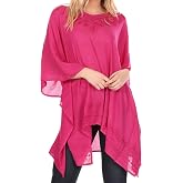 Sakkas Wren Lightweight Circle Poncho Top Blouse with Detailed Embroidery