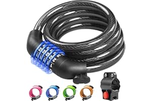 KEYSTP Bike Lock Cable with Combination,High Security 5-Digit Resettable Combination Bicycle Lock Anti-Theft, with Mounting Bracket for Bikes and Scooters