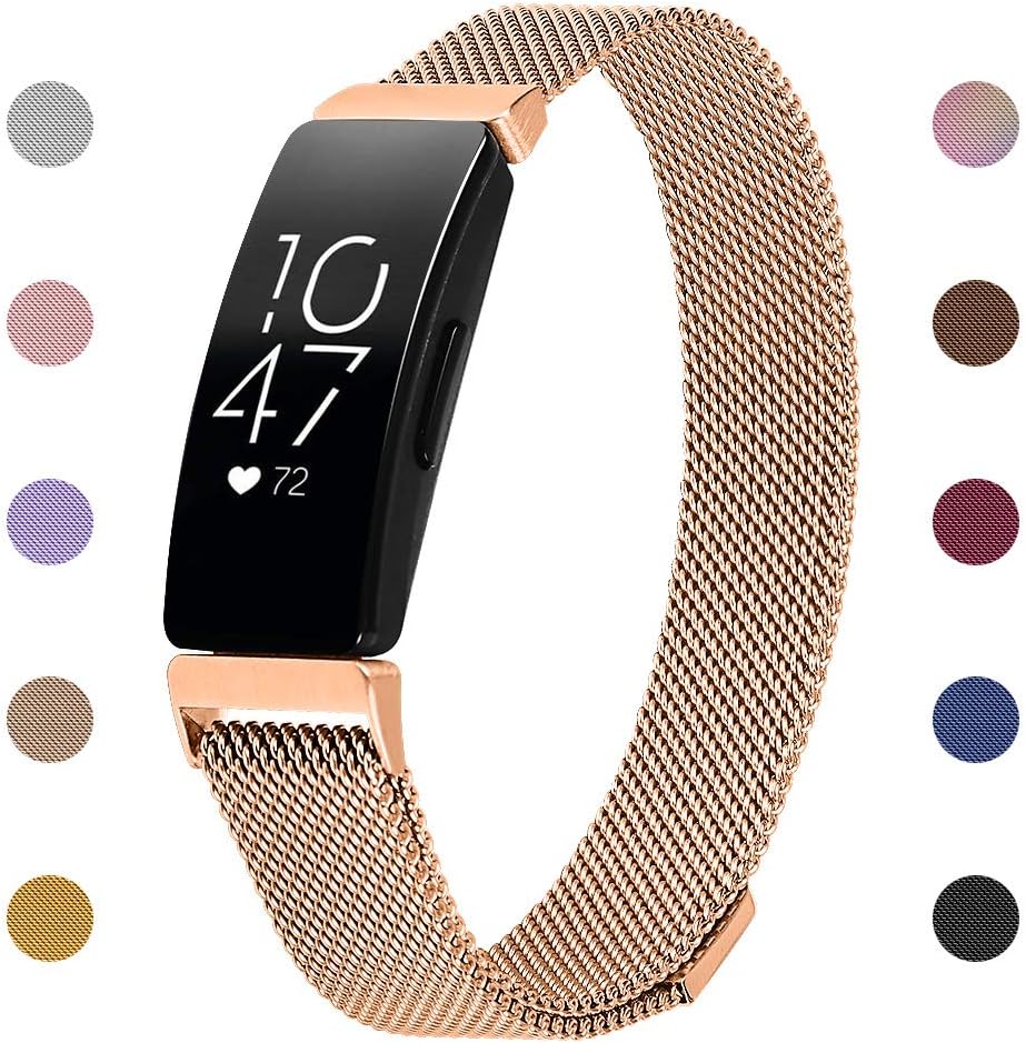 Ameton Compatible with Fitbit Inspire Strap, Inspire HR Strap Replacement Metal Stainless Steel Wrist Accessory Magnet Lock Bands for Women Men Small Large