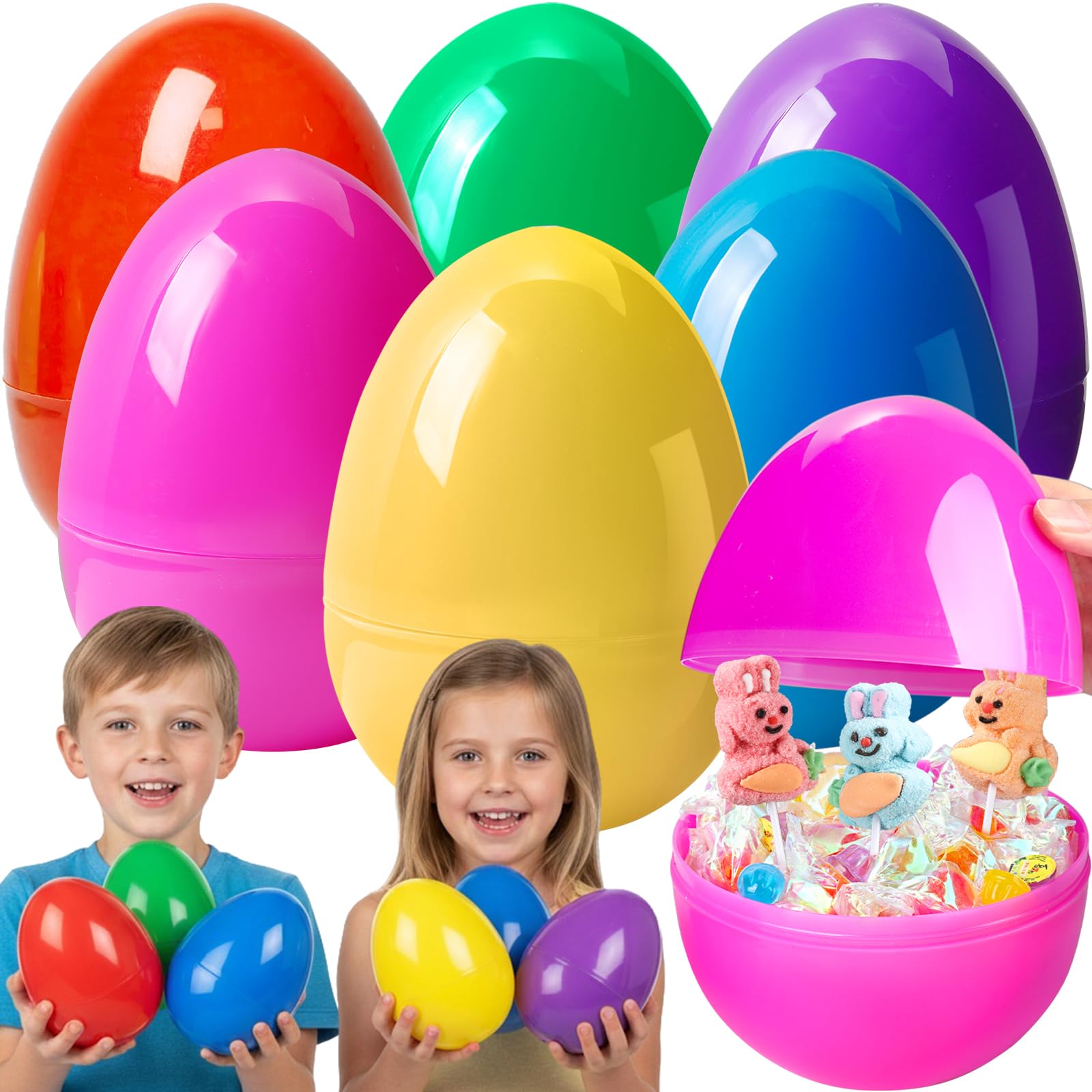 6 Inch Jumbo Easter Eggs - 6 Pack Large Plastic Easter Eggs Fillable for Kids Giant Empty Eggs for Easter Egg Hunt Basket Stuffers Fillers Filling Treats Party Favors Classroom Prizes Supplies (Pure)