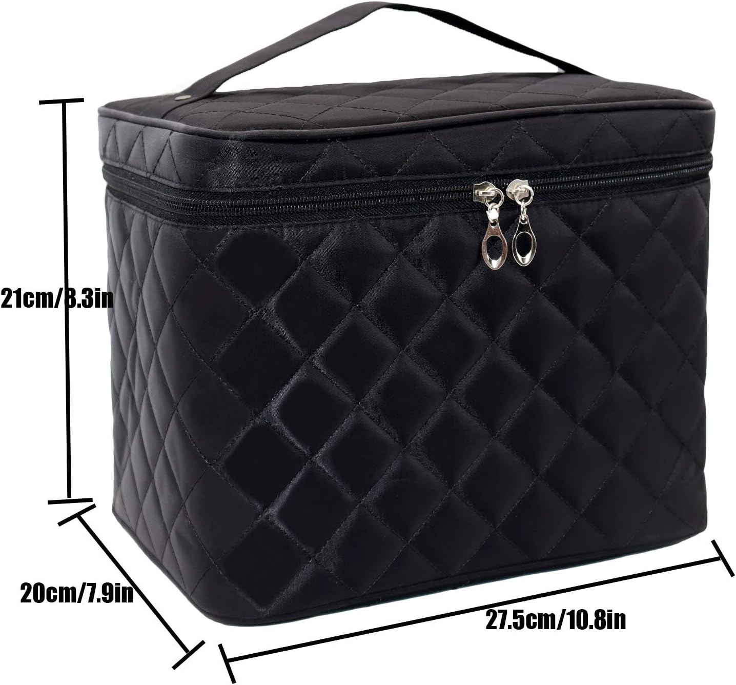 Large Make Up Bag,Portable Cosmetic Bag with Handle Zipper Waterproof Make Up Organizer Bag Travel Toiletry Bag for Women Girls (Black) - Image 5