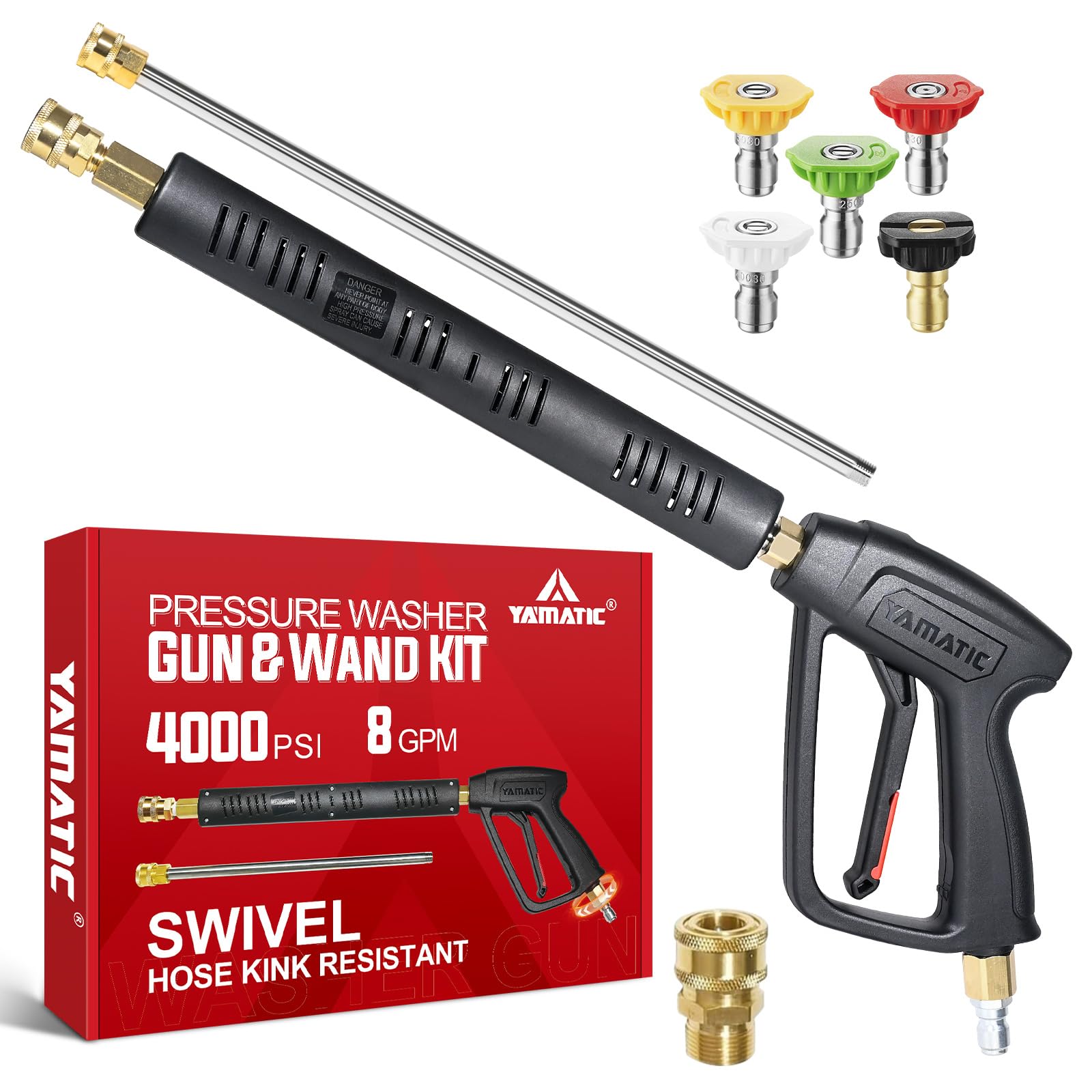 Photo 1 of YAMATIC Pressure Washer Gun Wand with Swivel 3/8" Plug & M22 Coupler, Stainless Steel Extension Lance Replacement for Ryobi, Simpson, Craftsman Power Washer for Foam Cannon Car Wash, 4000 PSI