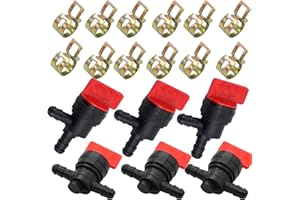 UPAMCARKER 1/4" Right Angle Cut Off Valve and Inline Fuel Shut Off Valve Straight Gas Valve with Clamps fit for Briggs & Stratton 494768, 697947,698183 (6)