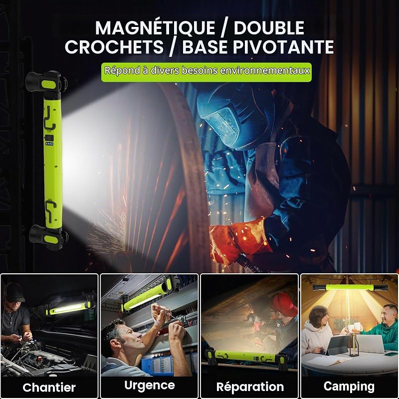 Lampe de Travail 3000LM, 6000mAh Baladeuse LED Rechargeable