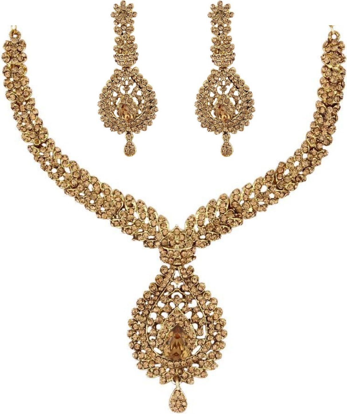 Jewels Guru Charming Golden Non-precious Metal Necklace Set with Maang Tikka for Women