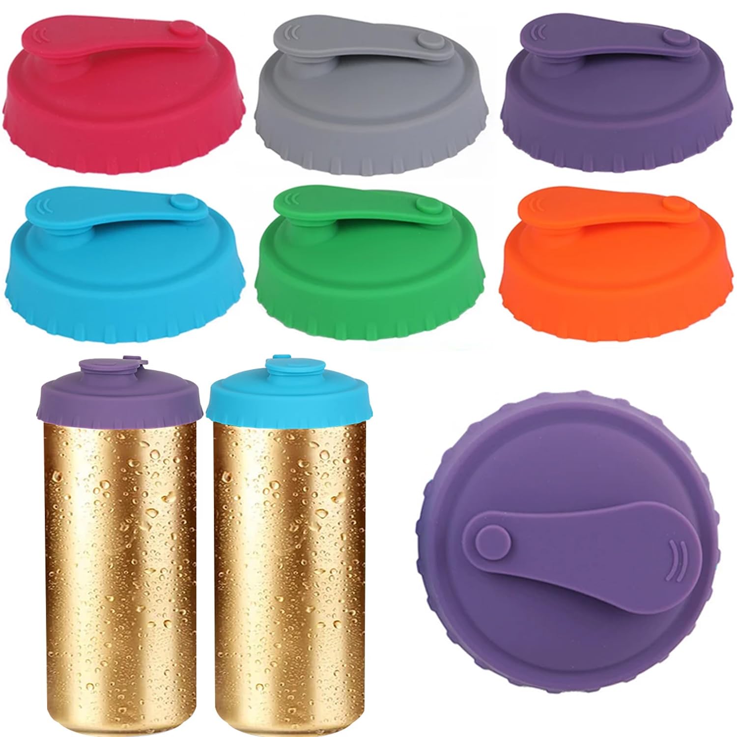 RZJZGZ 6 Pcs Silicone Soda Can Lids Reusable Can Covers for Drinks Cans, Spill-Proof Can Lids for Fizzy Drinks for Standard Size Cans Beer Energy Drink Juice Coke