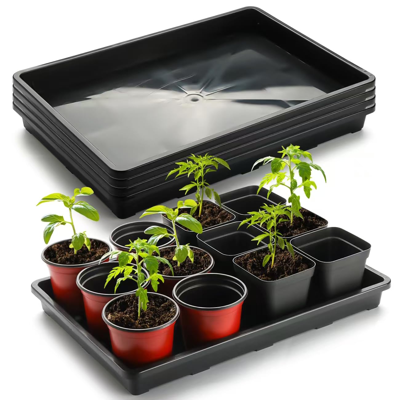 Photo 1 of RooTrimmer 5 Pack Nursery Potting Tray, Carrying and Holding Plant Tray for Seeds Starting Pot, Collecting Drainage Water(Black)