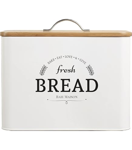 P&P CHEF Red Bread Box – Metal Storage Bin With Wooden Cutting Board Lid, 13" X 7.2" X 9.7"