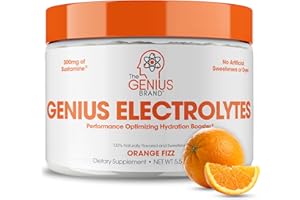THE GENIUS BRAND Genius Electrolytes Powder Drink Mix, Orange Fizz, 30 Servings - Natural Hydration Booster & Endurance Supplement with Potassium, Magnesium & Zinc - Sugar Free & No Artificial Sweeteners or Dyes