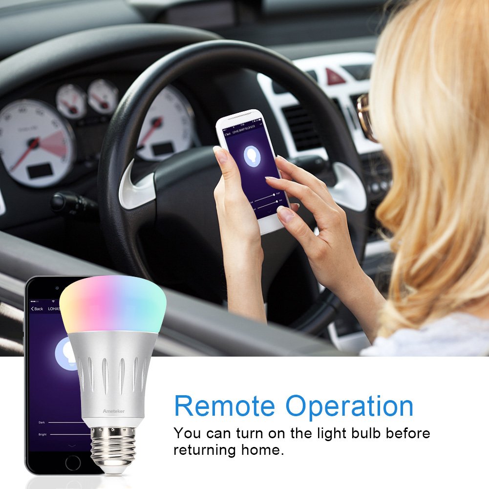 Amteker WiFi Smart Bulb - 7W RGBW Dimmable LED Bulb E27 Works with Alexa Echo, 60W Equivalent, Remote Control by Smartphone IOS & Android