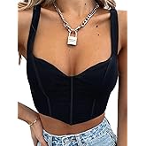 Women Y2k Corsets Square V Neck Double Lined Crop Tank Top Sexy Dance Tops
