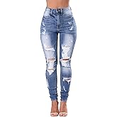 Women's High Waisted Jeans for Women Distressed Stretch Jeans for Women Ripped Butt Lift Jeans Denim Pants
