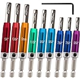 K Kwokker Self Centering Hinge Drill Bit Set (VIX Bit), 1/4" Hex Shank, 9Pc | 5/64"&ndash;1/4" Sizes; Bevel Tip Bits; Color Coded; For Wood, Metal, Aluminum, Cabinet &amp; Window Hinge Installation; Storage Case