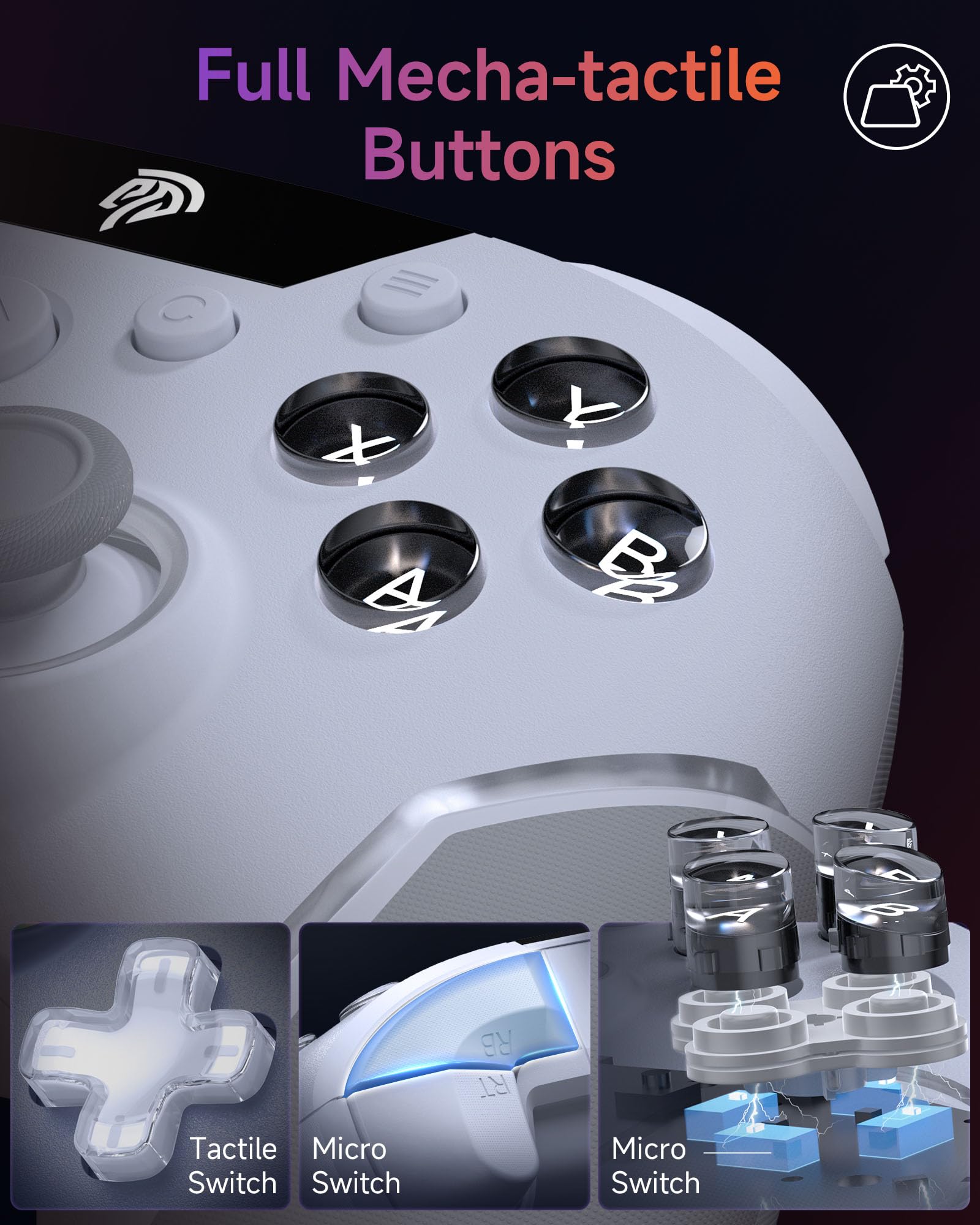 EasySMX X20 Wireless Controller PC mit RGB, Bluetooth Controller mit 2 in 1 Trigger & abnehmbare Hall Joystick & Mechanische Tasten, 6 Achsen Gyro, Kompatibel mit PC/Switch/Handy-Weiß 5