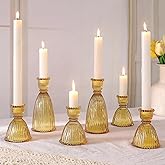 6 Pcs Amber Glass Candlestick Holders (3.5"/6", Assorted)- Tall Taper Candle Holders with Vintage Design, Candle Stick Holders in Bulk for Fall Party Decor, Amber Candle Holder for Tapered Candles