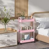 SOLEJAZZ 3-Tier Storage Trolley Cart Slim Rolling Utility Cart Pink view 5