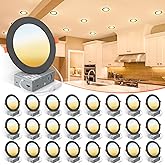 VOLISUN 24 Pack 6 inch Recessed Lighting, 5CCT LED Black Recessed Light, 2700K-5000K Selectable, Dimmable Canless Wafer Downlight,Can-Killer, LED Ceiling Light ETL Certificated