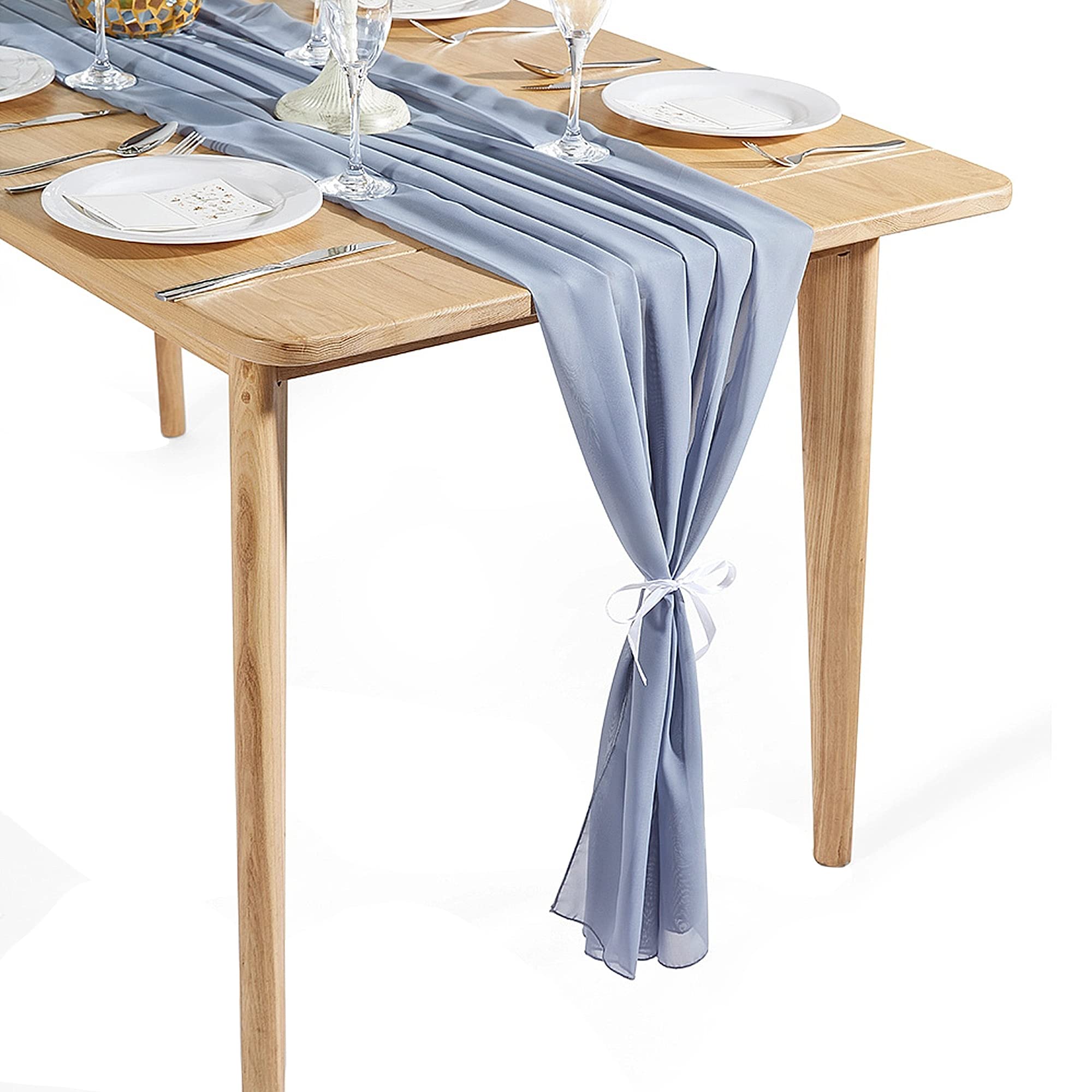 Time to Sparkle 2PCS 10FT Chiffon Table Runner Wedding Decor 28x120 inches Gauze Table Runner Rustic Sheer Table Decor for Romantic Bridal Shower Baby Shower Birthday Party Silver Grey