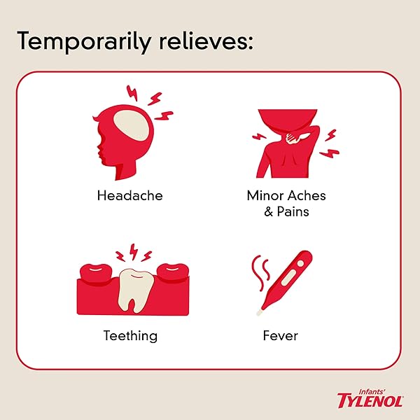 INFANTS’ TYLENOL ORAL SUSPENSION LIQUID MEDICINE WITH ACETAMINOPHEN, BABY FEVER REDUCER & PAIN RELIEVER FOR MINOR ACHES & PAINS, SORE THROAT, HEADACHE & TEETHING PAIN, DYE-FREE CHERRY, 1 FL. OZ