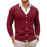 Runcati Mens Cardigan Sweater V Neck Button Down Sweaters Long Sleeve Lightweight Fall Knit Outwear with Pockets