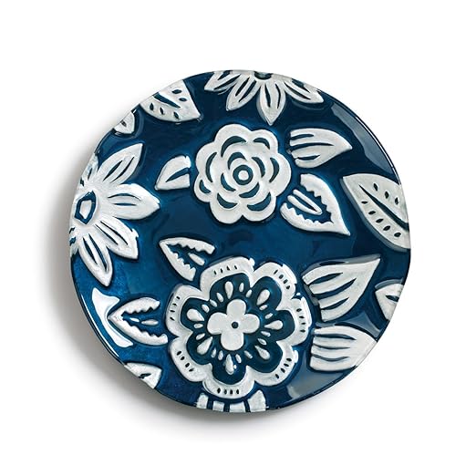 Demdaco Indigo Florals - Plato redondo de 28 cm de diámetro ...