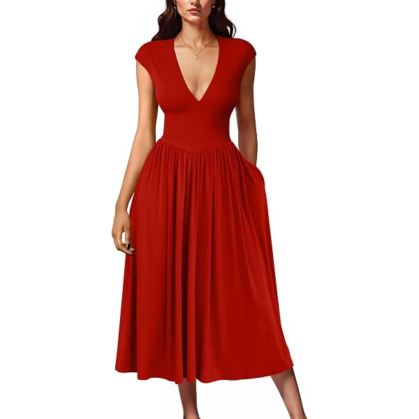 GownTown Women's 1950s Vintage Velvet Swing Dress - V-Neck, Short Sleeves, With Pockets - View #11