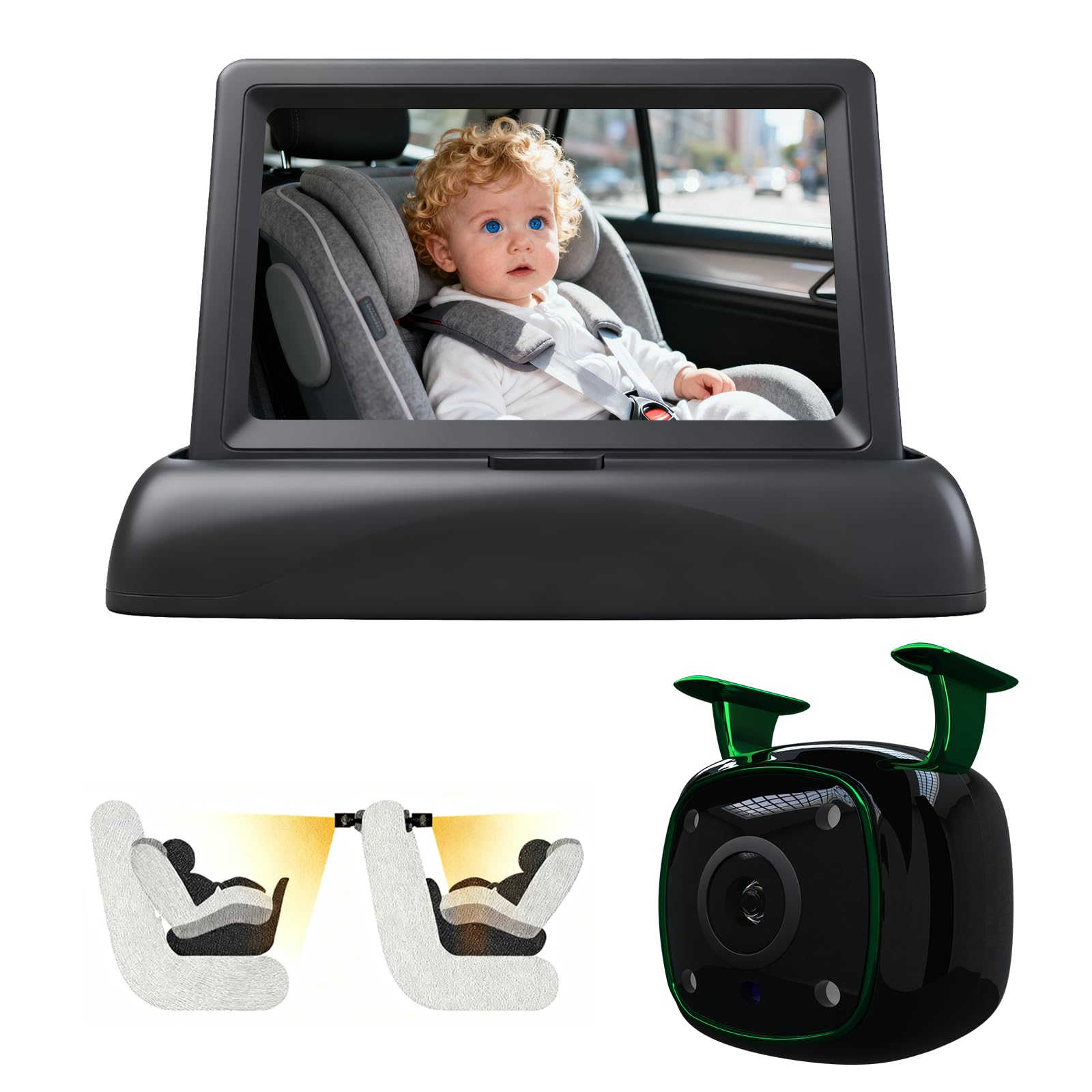 Photo 1 of Mscacar Baby Dash Cam, 1080P HD Display 4.3", Plug and Play Setup, Night Vision, 360° Adjustable, Real Time Baby Safety Camera for Car Seats