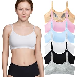 Girls Sports Bra Cotton Teen Training Underwears Starter Wirefree with Adjustable Straps Fixed Pads for 10-18 Years