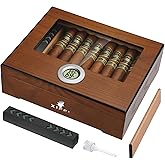 XIFEI Cigar Humidor, Cedar Wood Desktop Humidors with Digital Hygrometer, Humidifier & Divider, Cigar Gift for Men, Glass Top Cigar Humidors Holds 20-35 Cigars