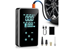 LAMFURART Tire Inflator Portable Air Compressor-18000mAh&150 PSI Portable Air Compressor for Car Tires-Air Pump Cordless Dual Value Inflation, Bike Pump With Tire Gauge, LED Light, Touch Screen (Grayish Green)