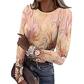 Womens Long Sleeve Stretch Crewneck Ribbed T-Shirt Camo Print Fitted Casual Basic Tee Tops
